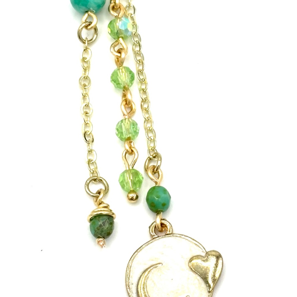 Hand Crafted Gold Hoop Earrings with Green and Gold Accents - Picture 5 of 7